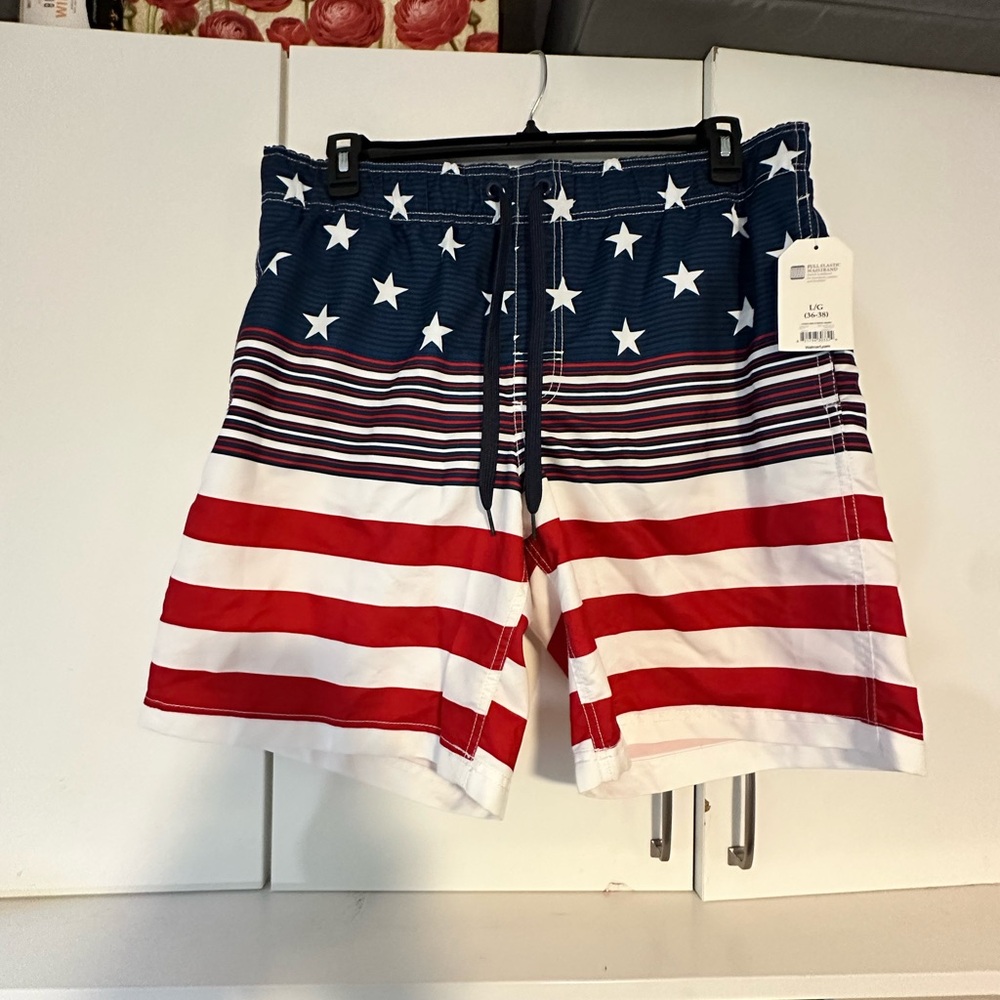 Faded Glory Swim Trunks 🇺🇸 Stars & Stripes NWT Mens Large